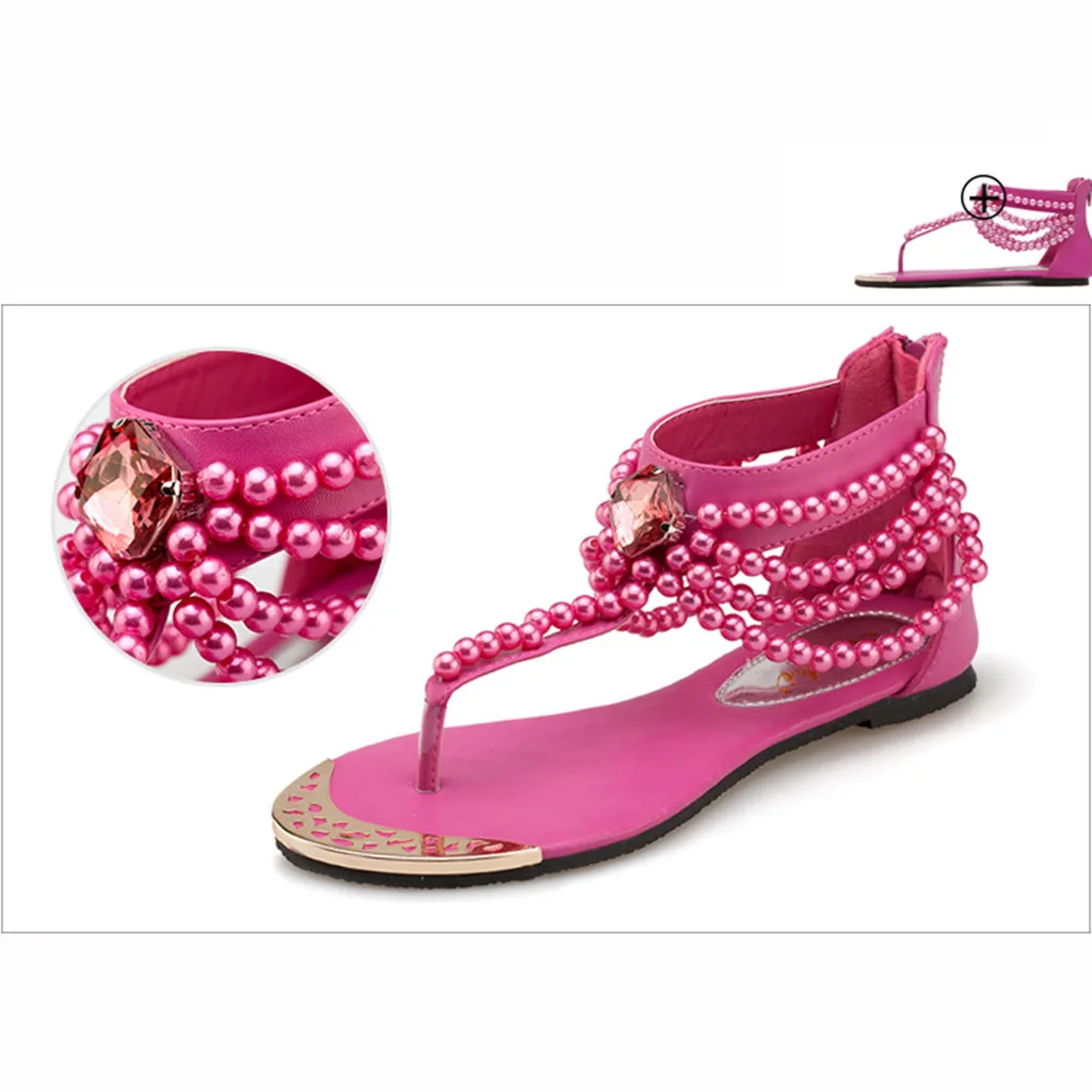 Женские сандалии на плоской подошве с кристаллами в богемном стиле золотистые