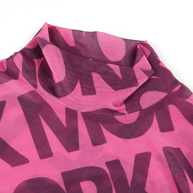 

Female T-shirt Letter Print Mesh Skinny Streetwear Long Sleeve T-shirts for Women Haut Femme Aesthetic Summer Top Camisas Mujer