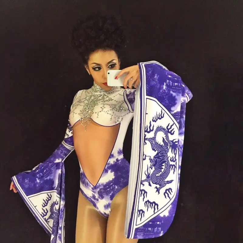 Stage Chinese Style Bodysuit Nightclub Party Celebrate Costume Stage Wear Clothing DJ Singers Dancer Bodysuit Bling Women Outfit