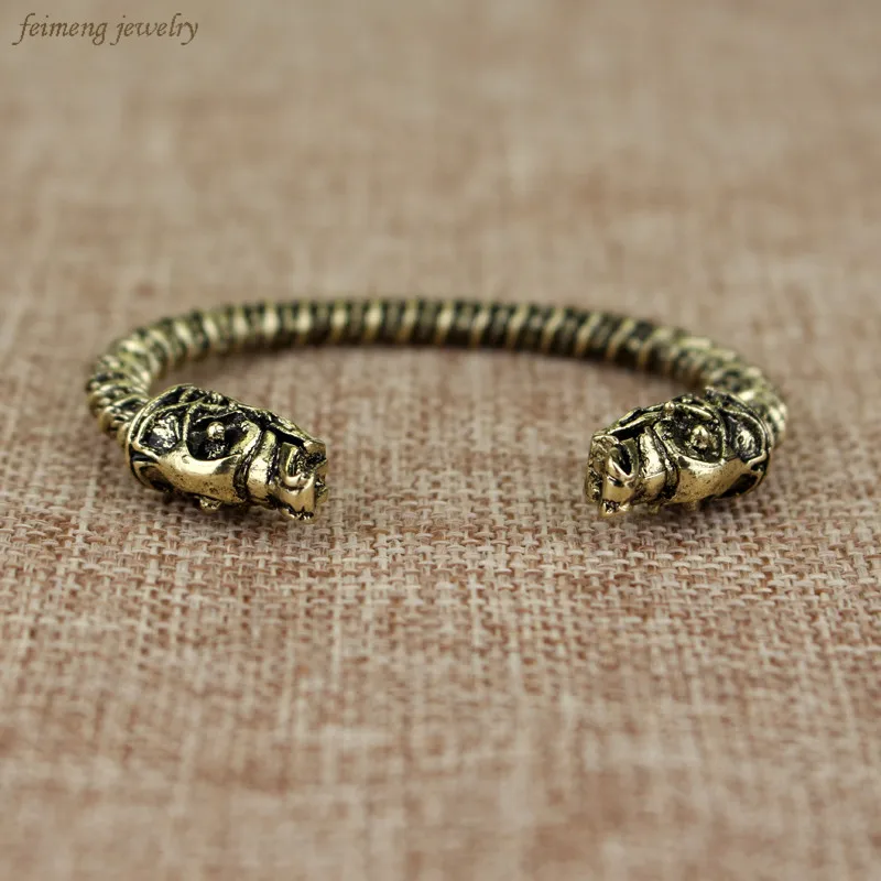 Viking Jewelry браслет с двумя головками волка логотипом Fenrir мужской металлическими