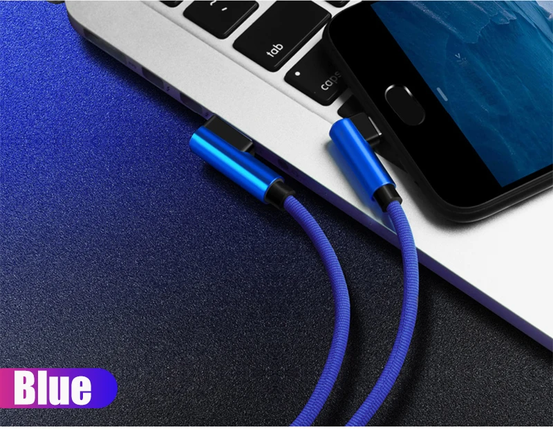Синий Micro USB кабель для samsung, Xiaomi, huawei, Android, USB зарядное устройство, 90 градусов, тип L, Micro USB кабель для быстрой зарядки телефона, кабель для передачи данных - Цвет: Синий