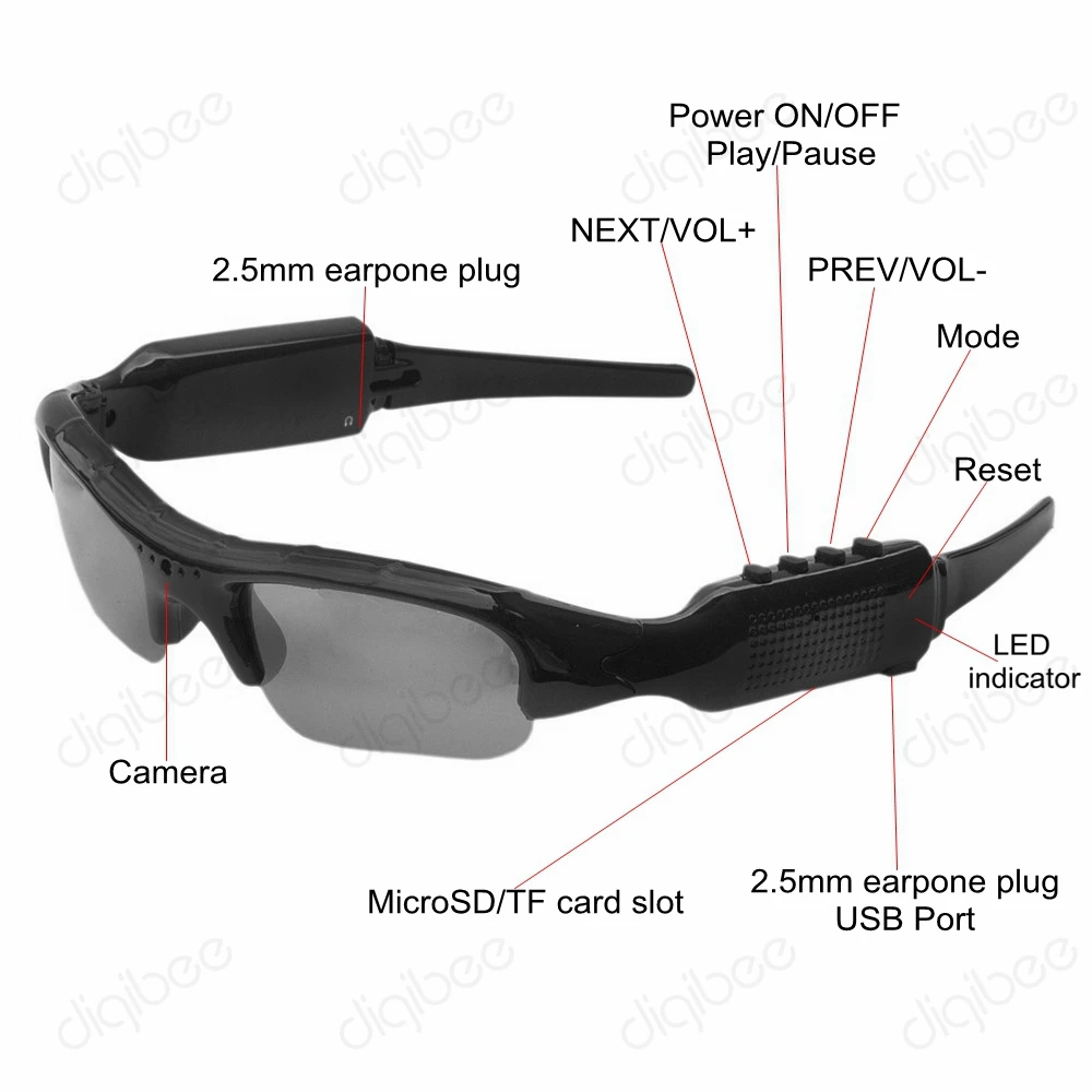 Цифровые очки DigiBee модные солнцезащитные с камерой mp3 плеером цифровым видео и