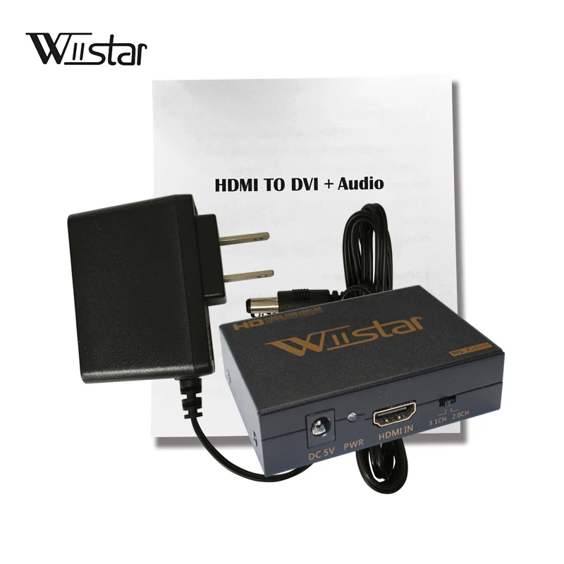Wiistar HDMI к DVI SPDIF аудио видео конвертер Разъем адаптер Черный Бесплатная