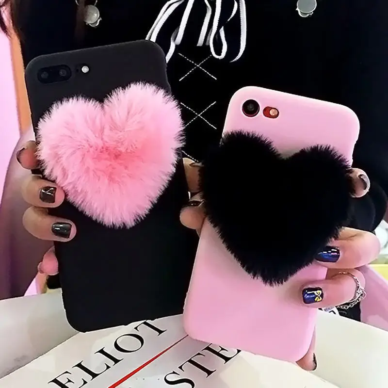 

for Huawei Nova 3 3i 4 5 6 SE 3D Furry Love Hearts Cute hair Phone Case for Honor 10 lite 20 pro 20i 9X 8X 8C 8A 8S 7X 6X V20 5A