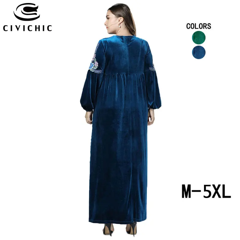 CIVICHIC Plus Size Winter Robe Femme Ethnic Floral Embroidery Maxi Dress Retro Elegant Women Gown Flannel Velvet Vestidos DRS224 | Женская