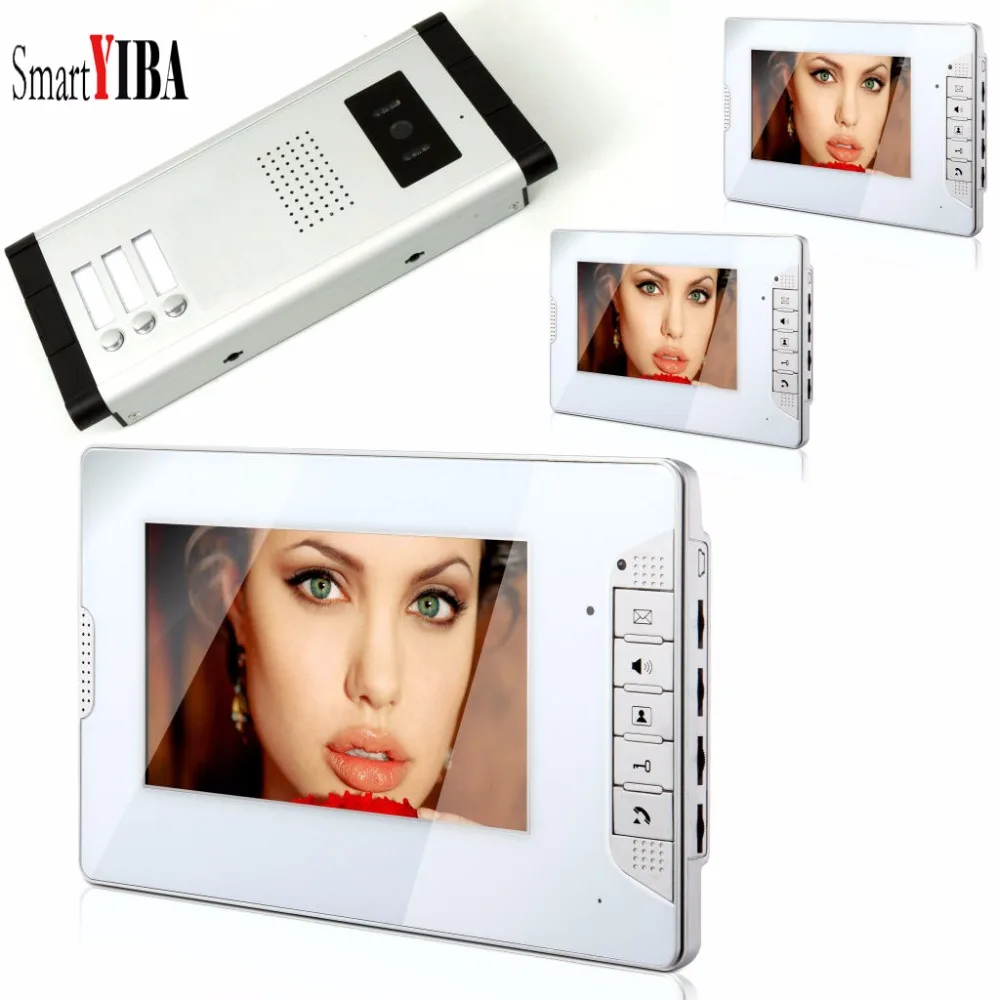 

SmartYIBA 3 Apartment Visual Intercom Doorbell 7''Inch TFT LCD Wired Video Door Phone System Indoor Monitor Outdoor IR Camera