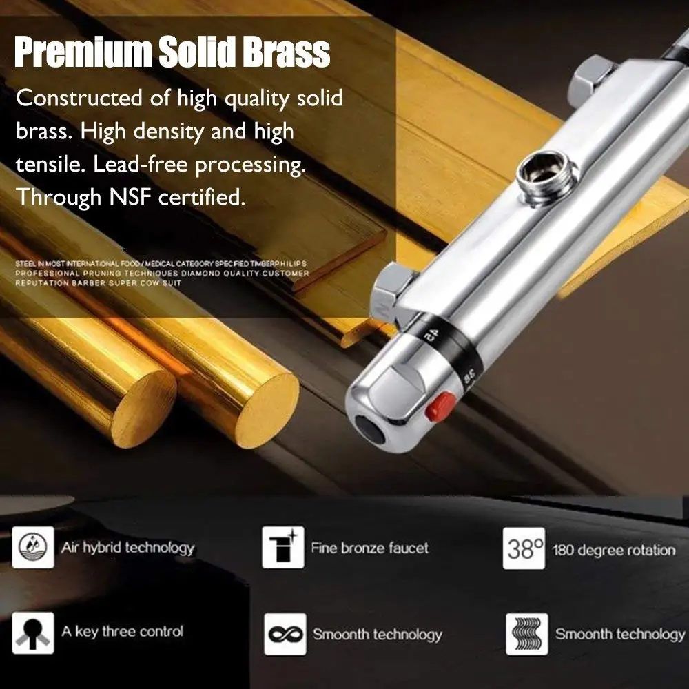 Chrome Thermostatic Bar Shower Mixer Valve Anti Scald Tap | Faucets