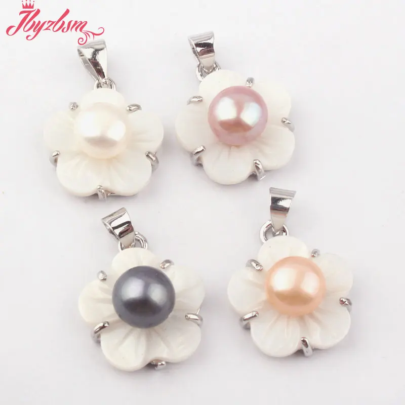 

7mm Natural Round Freshwater Pearl,15mm Shell Beads Stone Beads White Tibetan Silver For Women Christmas Gift Pendant 1 Pc 15mm