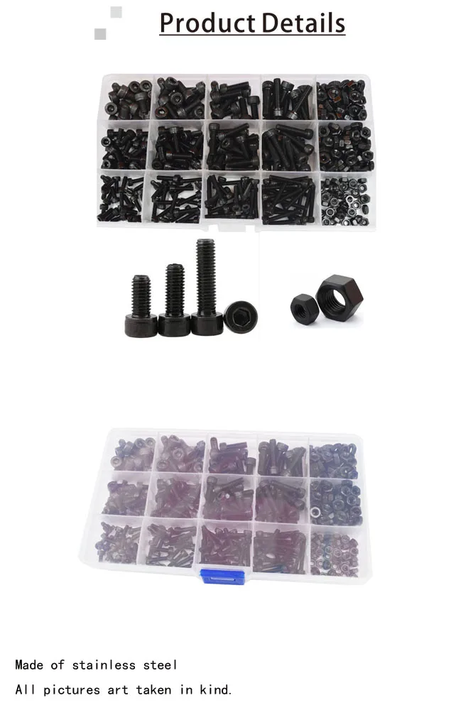 DIN912 Шестигранная Торцевая головка, винт, метрическая резьба, шестигранник Аллен, болт, гайка, черный, класс 12,9, набор, ассортимент, набор, коробка M3 M4 M5