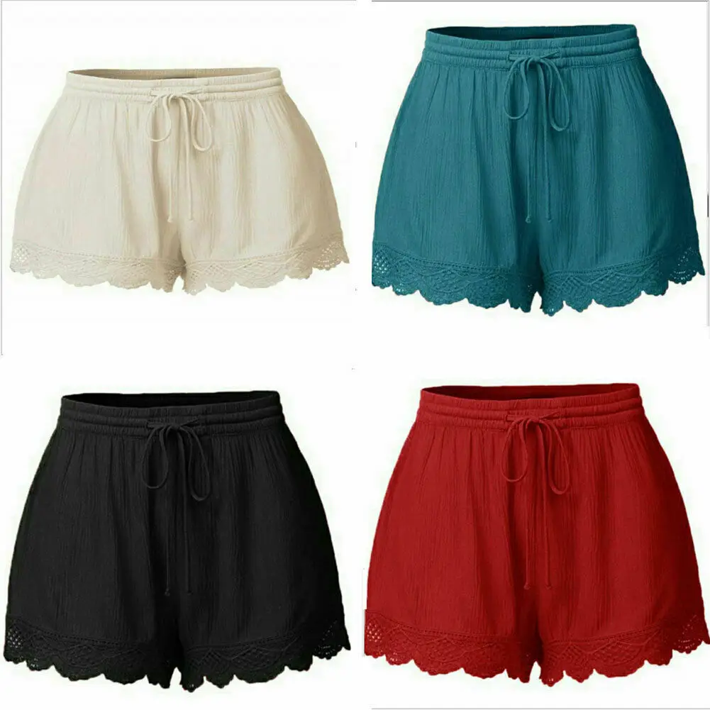 Женские повседневные пляжные шорты свободные однотонные кружевные большого