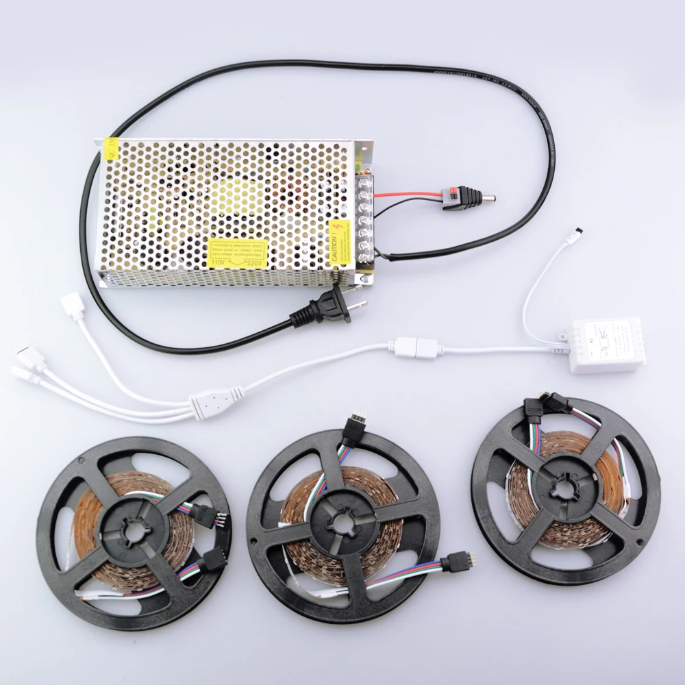 Светодиодная лента SMD3528 RGB гибкая Рождественская гирлянда 5 м 10 15 источник питания