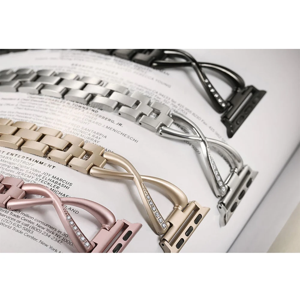 

link bracelet strap for apple watch band 42mm/38mm/44mm/40mm stainless steel diamonds watchband for iwatch 4/3/2/1 belt+case