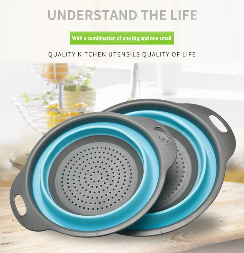 2 шт./компл. Складная Силиконовая корзина для мытья дуршлаг фруктов и овощей