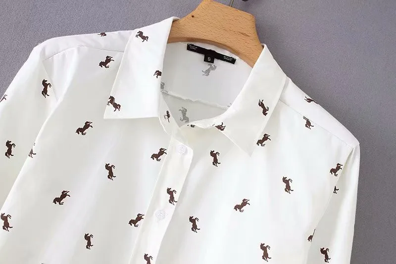 Wonder 2018 new autumn vintage animal pattern printing casual blouse ladies long sleeve basic femininas blusas business tops | Женская