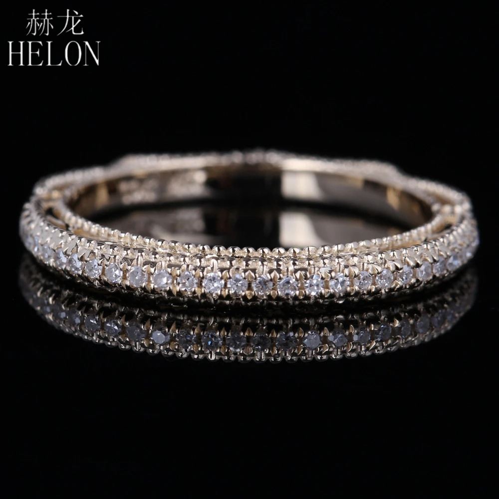 HELON Solid 14 K, желтое золото 0.2ct, Круглый, Настоящее натуральное бриллиантовое украшение, Свадебное женское винтажное ювелирное элегантное уникальное кольцо