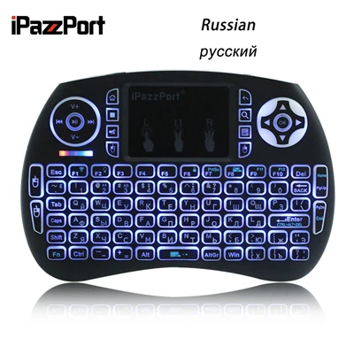 IPazzPort 2,4 ГГц Беспроводная мини-клавиатура русская/английская/итальянская/испанская/немецкая версия QWERTY функция подсветки с сенсорной панелью