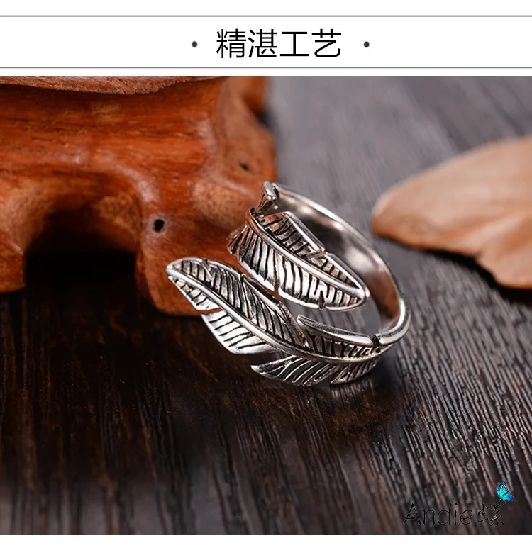 Bijoux модные настоящие 925 пробы серебряные кольца с перьями для женщин Boho регулируемые S925 античные кольца Anillos joyas de plata