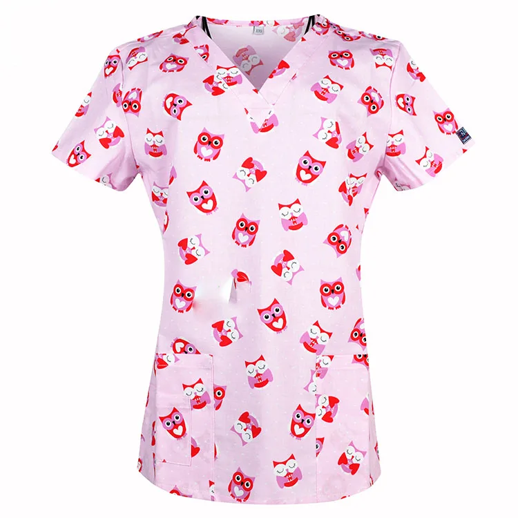 SCRUB TOP 10 Женский костюм медика с цветочным принтом, топы из хлопка, больничная медицинская униформа, v-образный вырез, летний топ для кормления, рабочая одежда - Цвет: SCRUB TOP 10