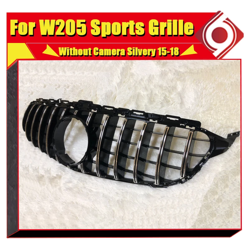 Подходит для Mercedes C205 W205 GTS style grill ABS silver C class передняя решетка без камеры и знака 2015