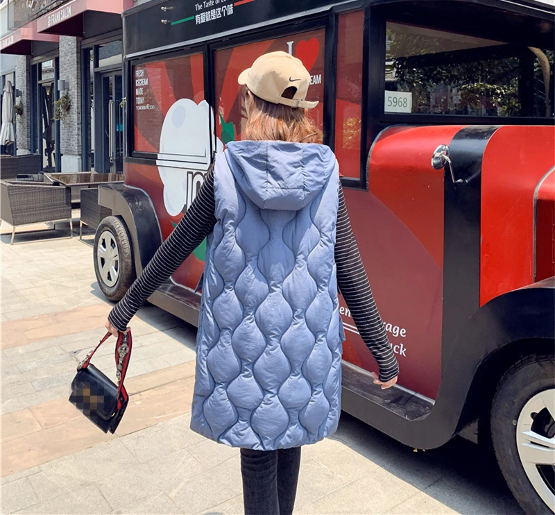 Women Hooded Long Vest Jacket Gilet Sleeveless Waistcoat Women's Outerwear with Hood