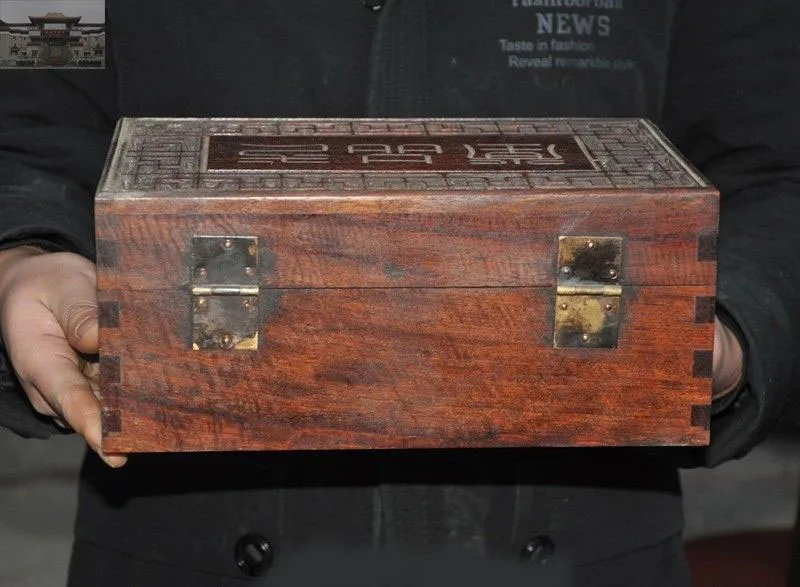 

christmas Old Chinese Huanghuali Wood Hand Carved Ancient storage boxes Jewelry Box New Year