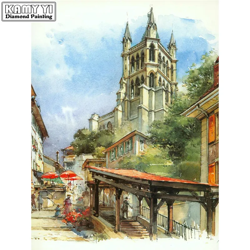 5D DIY Diamond embroidery Cross stitch Castle view Full Square mosaic Round painting decoration HYY | Дом и сад
