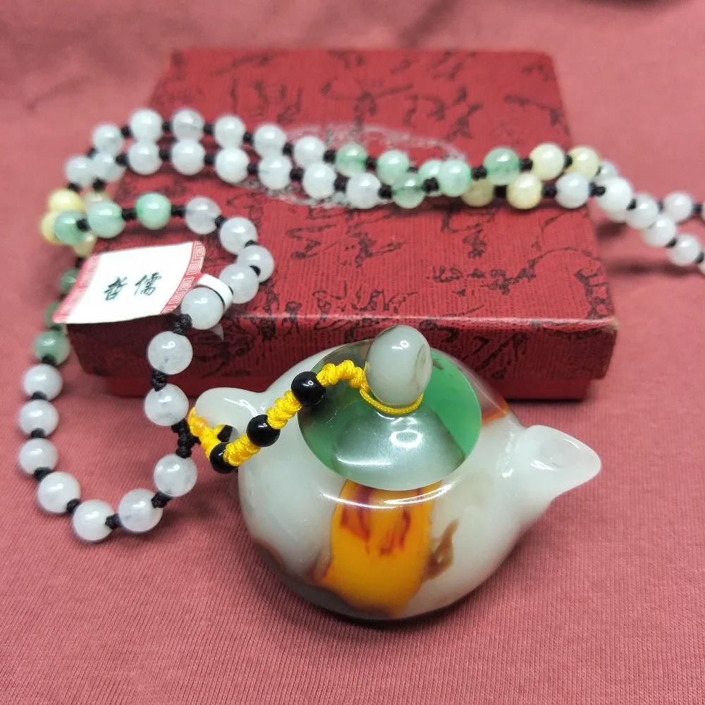 

Оптовая цена, кулон в виде чайника из натурального красочного камня с тремя цветными бусинами, ожерелье, можно вручную играть