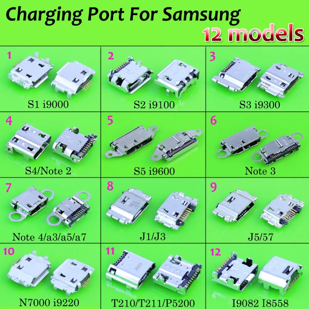 12 моделей 36 шт. USB зарядный порт Разъем для разъема Samsung S1 S2 S3 S4 S5 S6 Note 2 3 4 J1 J3 J5 J7 A3 A5 A7