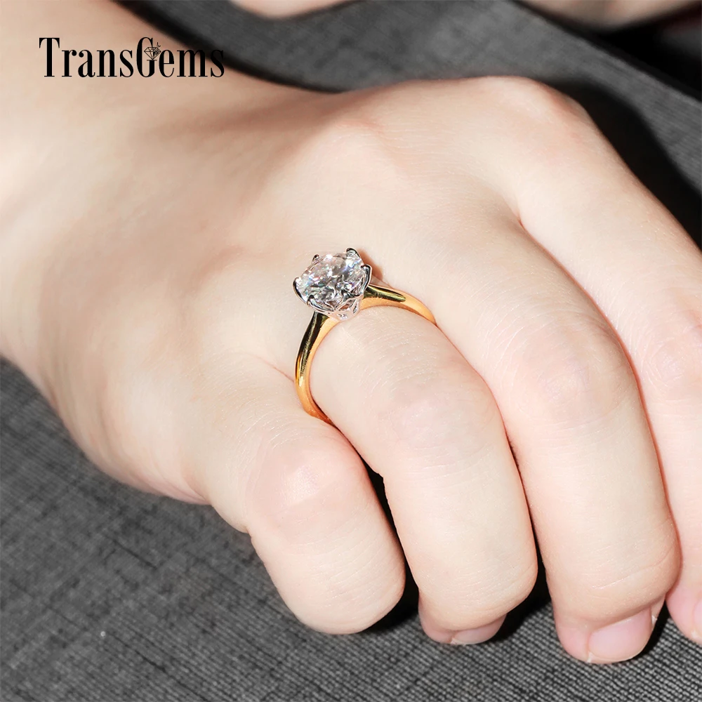 Обручальное кольцо Transgems 3ct Moissanite двухтонное обручальное с 14 к белым золотом и