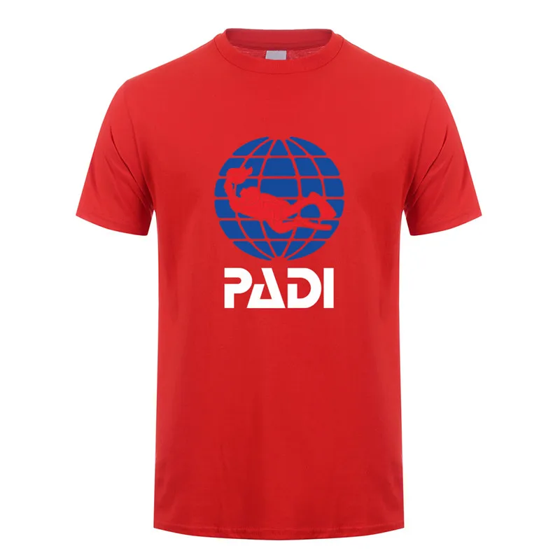 Red PADI/футболка; летняя хлопковая футболка с короткими рукавами и надписью «scuba driver padi»; Мужская футболка; футболки; LH-084 - Цвет: Red