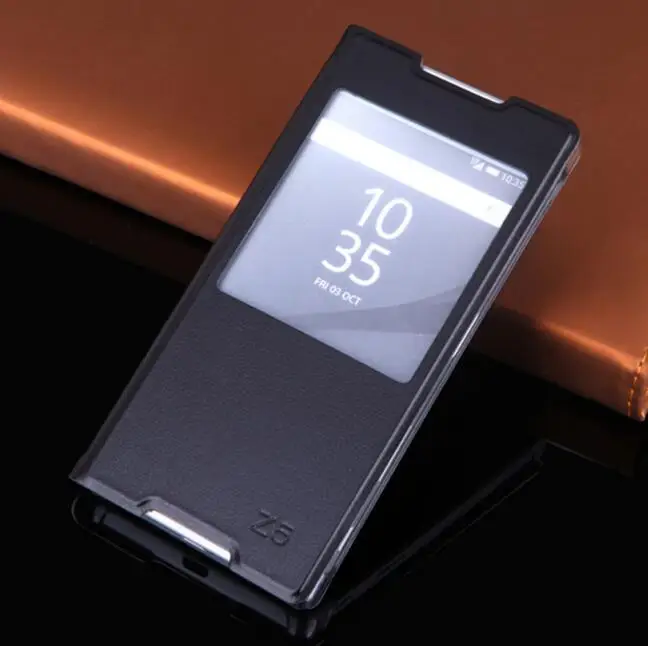 Чехол FGHGF для sony Xperia Z5 с окошком, кожаный флип-чехол для sony Z5 View, чехол для телефона E6603 E6633 E6653 E6683, полный Чехол Z5 - Цвет: Z5 Black