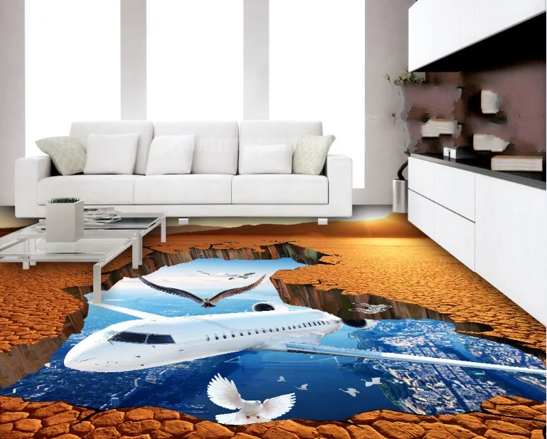 [Самоклеющиеся] 3D самолет птица пляж 5 нескользящие водонепроницаемые фото