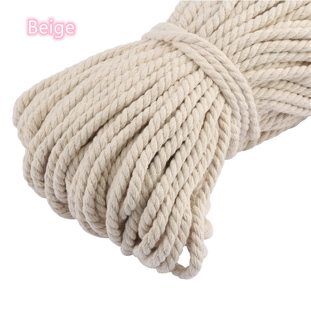 Beige 5 мм x 100 м несколько цветов хлопок три витой веревочный шнур шпагат ремесло хлопковые Шнуры Красочные шнуры для ручной работы декоративные - Цвет: Beige