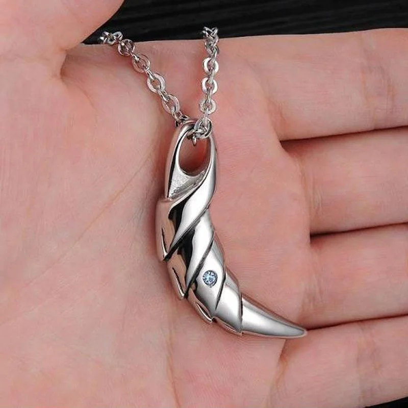 Мода 1 шт. ожерелье из нержавеющей стали с синим кристаллом кулон волчий зуб для