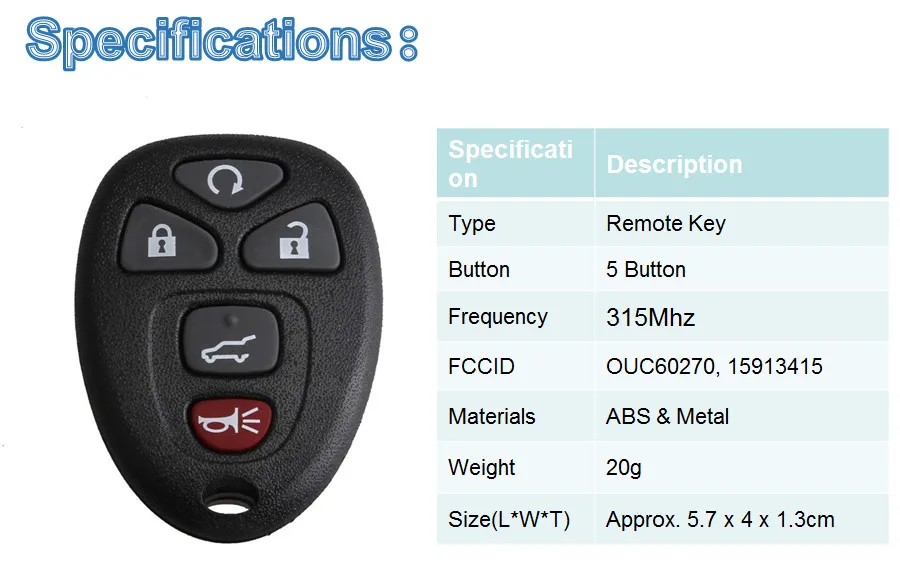 Bhkey 5 кнопки дистанционного ключа для GMC Acadia Savana Сьерра-Yukon XL 1500 2007 2008 2009 2010 2011 2012 2013 для ouc.exe 159134155