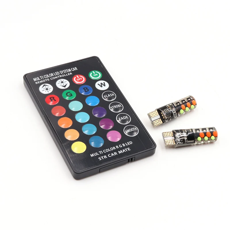 Niscarda 2x T10 W5W RGB светодиодный лампы дистанционного управления COB-18 силиконовый корпус стробоскоп вспышка автоматическая лампа для чтения автомобильный головной светильник