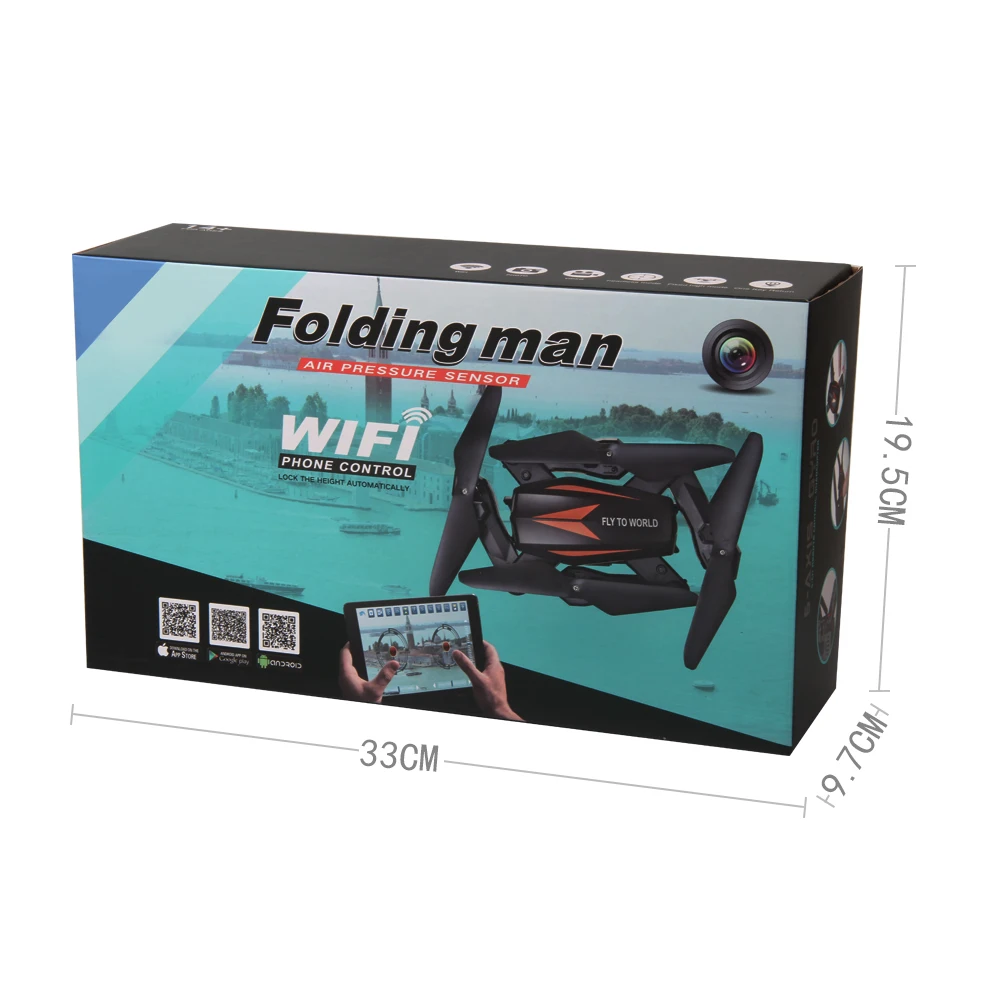 

RC Quadcopter Dream Flood F12W Wifi 2.4G FPV Foldable 200W HD Camera Headless Mode - Black orange