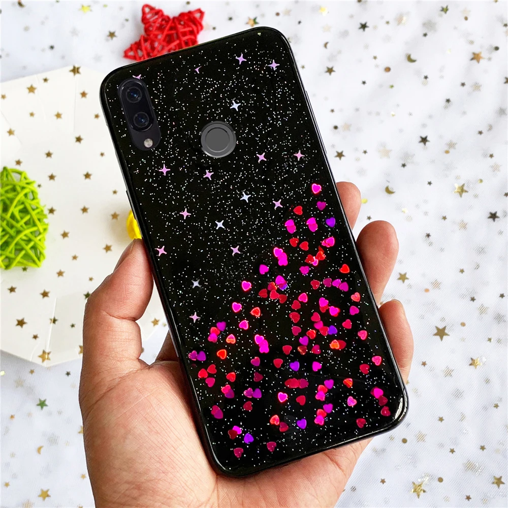 Мягкий силиконовый чехол с блестками в виде сердца для Huawei Honor 8X Max телефона |