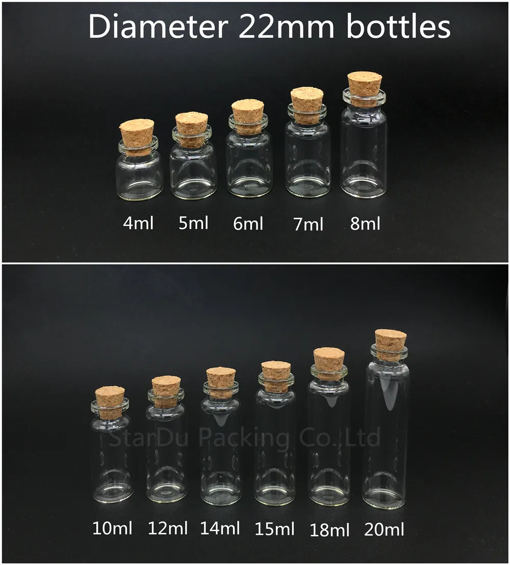 

1000pcs 4ml 10ml 15ml 20ml Small Cute Mini Cork Stopper Glass Bottles Vials Jars Containers 20cc Small Wishing Bottle with Cork