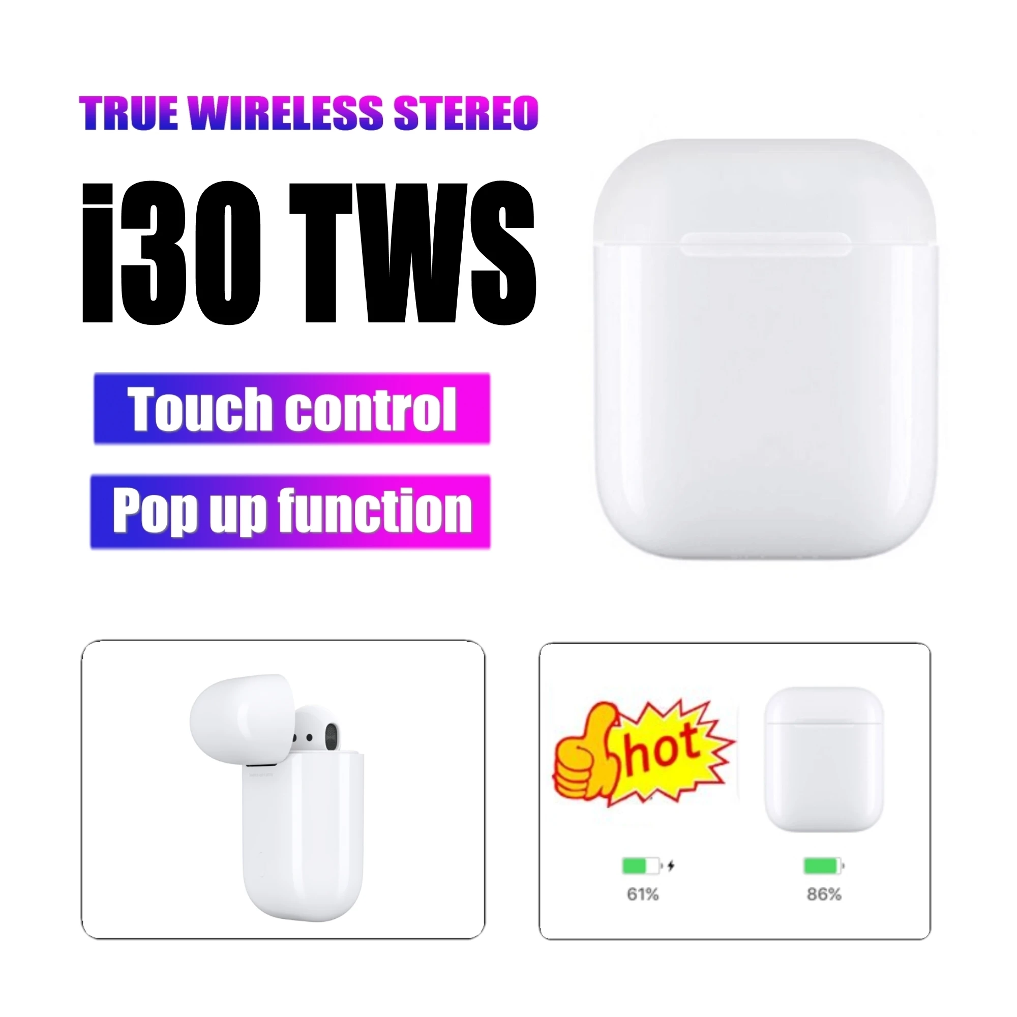Pop-up i30 TWS Беспроводная зарядка беспроводные Bluetooth наушники бас спортивные наушники для всех телефонов PK w1 чип i10 i20 i21 tws