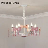 nordic modern simple pink bow chandelier girl bedroom princess room childrens room lamp creative color led candle chandelier