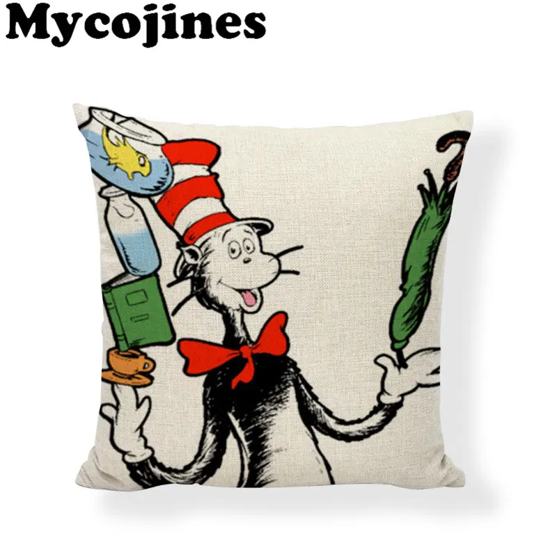 Акция, декоративная наволочка Dr. Seuss с изображением животных, красная полоса, для дома, спальни, дивана, автомобиля, декоративный льняной чехол для подушки с принтом