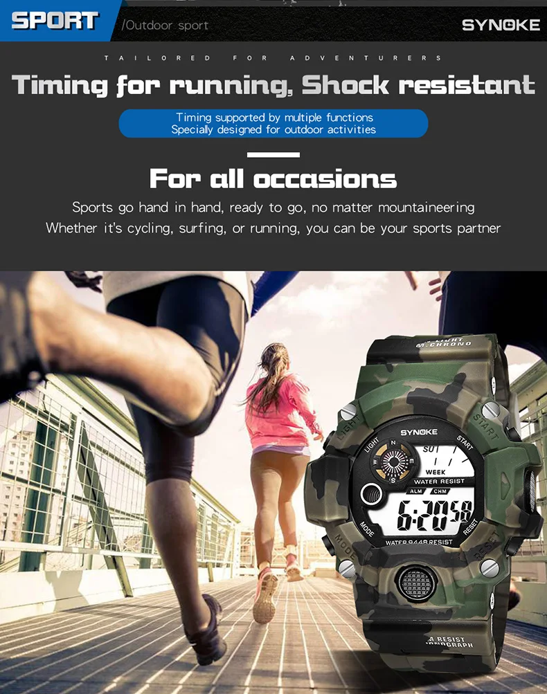 SYNOKE Relogio Masculino военные многофункциональные спортивные часы цветной светодиодный Будильник цифровой двойной механизм наручные часы задний светильник