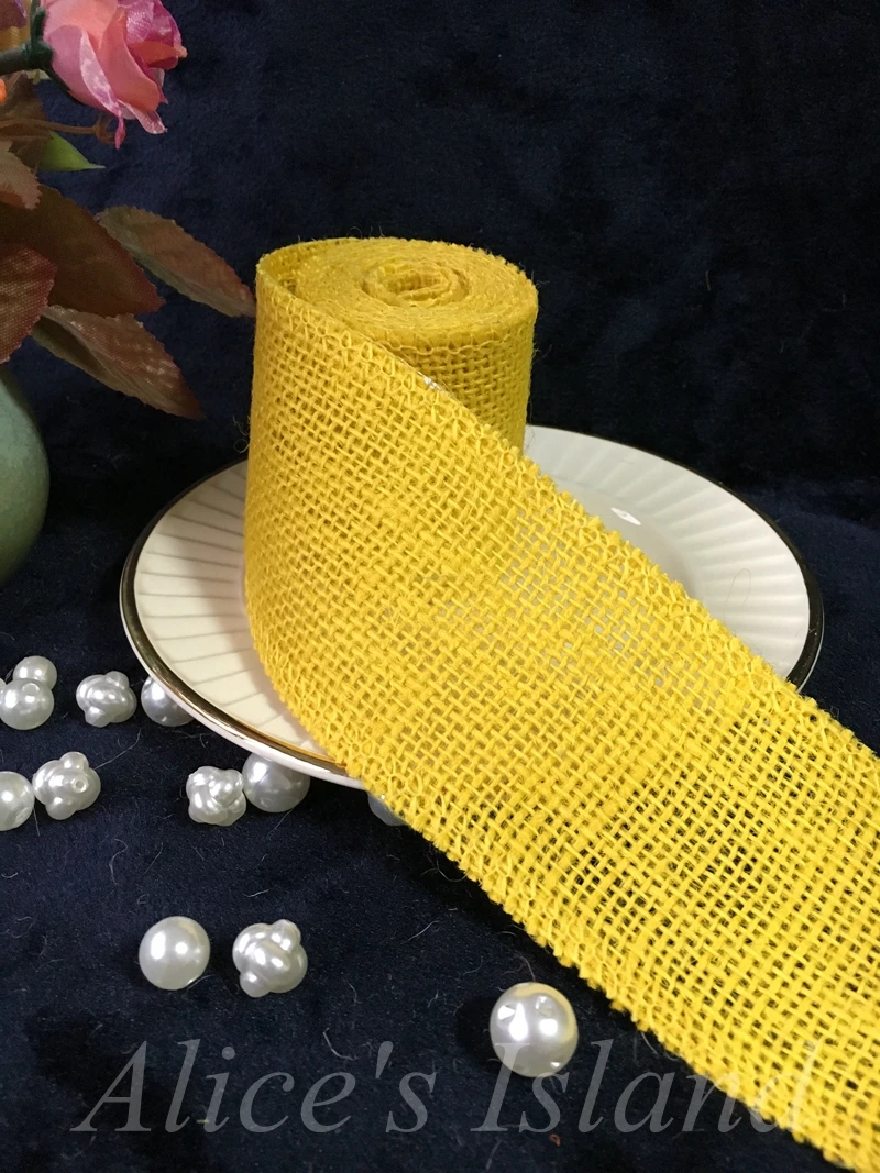 Желтый натуральный джутовый рулон ткань для мешковины украшение свечи свадебное
