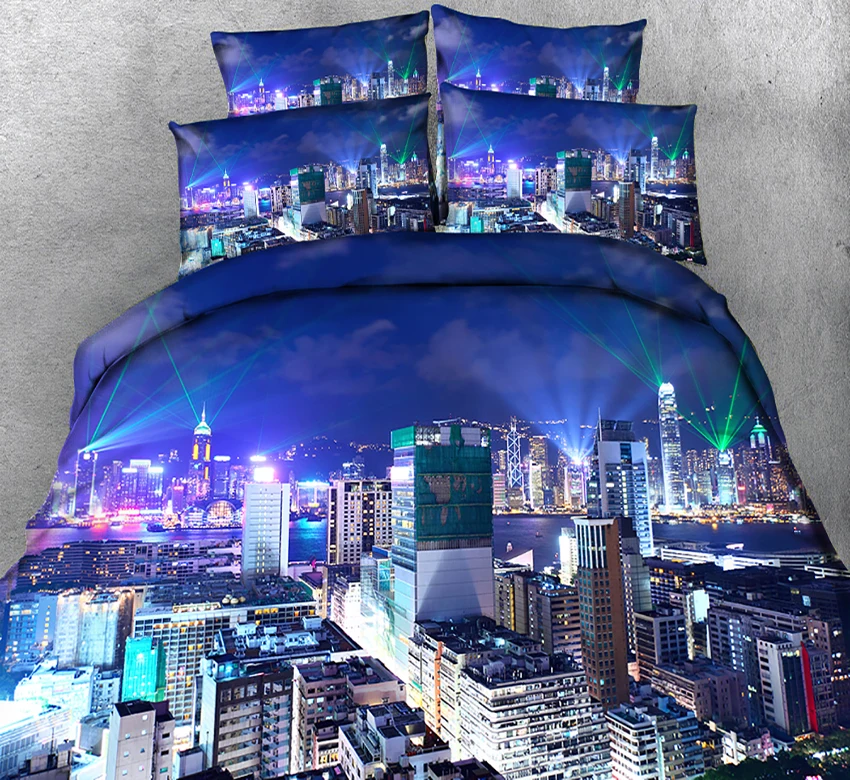 Queen luxury 3d bedding sets Nightscape pattern California king Twin Full bedsheet Fitted sheet style Duvet bed cover | Дом и сад