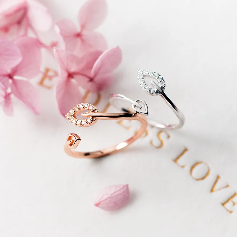 2019 100% 925 Sterling Silver Fashion Jewelry Double Hollow Leaf Round Cubic Zirconia Ring Sizable Girls Kids Xmas Gift Bijoux | Украшения