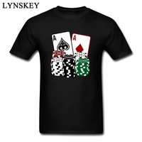 poker cards with chips gamble ace print t shirt men cotton tshirt short sleeve black novelty design top tees