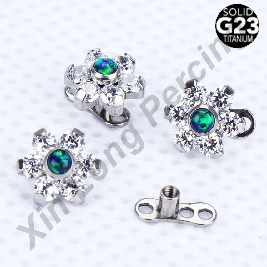 10 шт./лот G23 Титан Micro кожные якорь с Опал Драгоценностями Цветок Топы