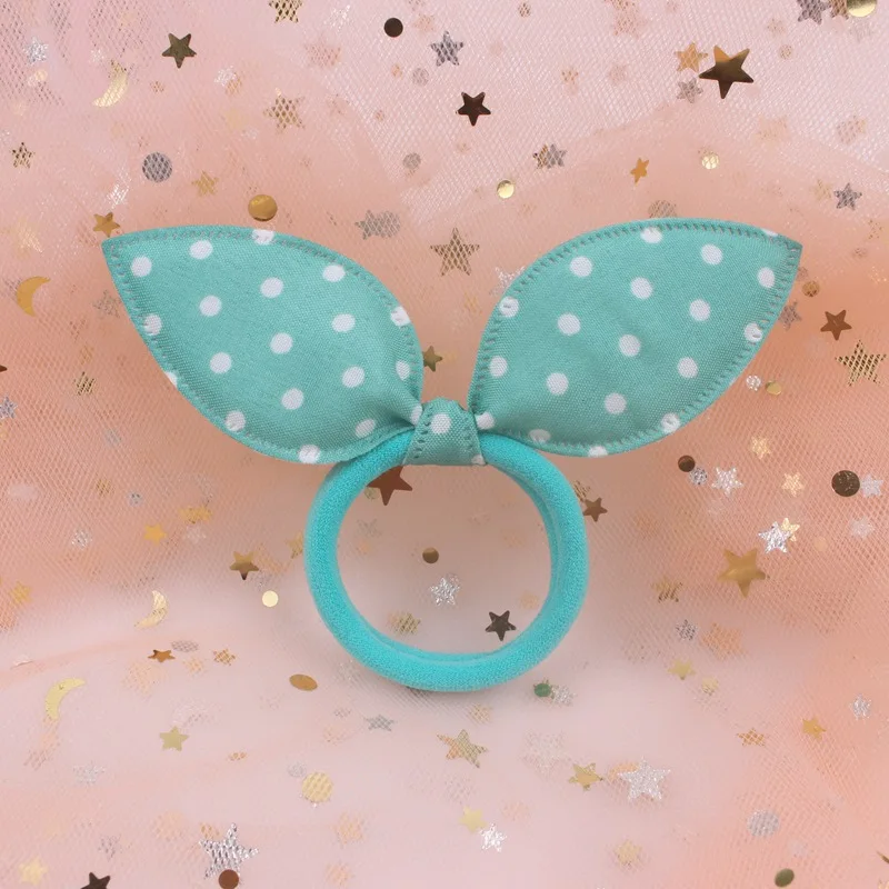 Зеленый Горячая Ткань Материал(черно-белая точка) заячьи уши девушки голова веревка эластичные волосы резинки аксессуары для женщин 1 шт - Цвет: Зеленый