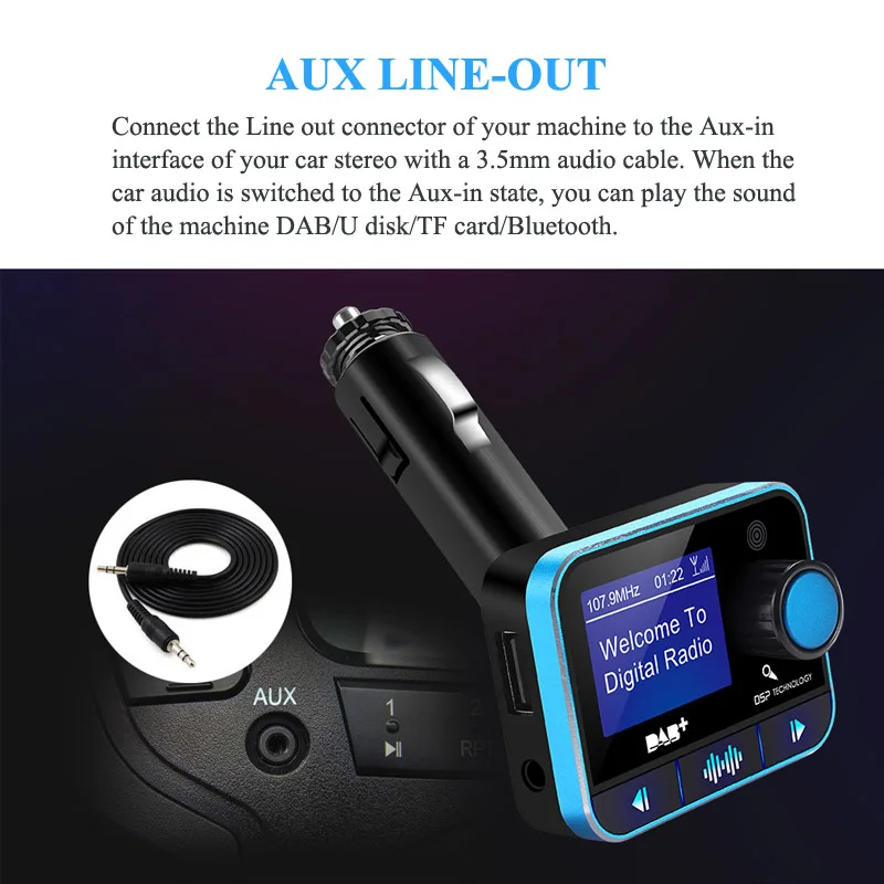 JaJaBor DAB FM передатчик Bluetooth автомобильный комплект громкой связи 3,5 мм AUX аудио MP3 плеер DAB цифровой аудио вещания автомобильный радиоприемник